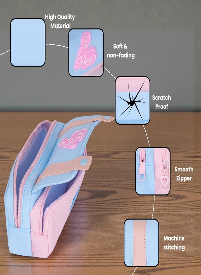 Hexwell حقائب أقلام هيكسويل ذات سعة كبيرة، حقيبة أقلام، حافظة، صندوق، منظم أدوات مكتبية مدرسية للبنات والأطفال (أزرق سماوي + وردي) - Image 4